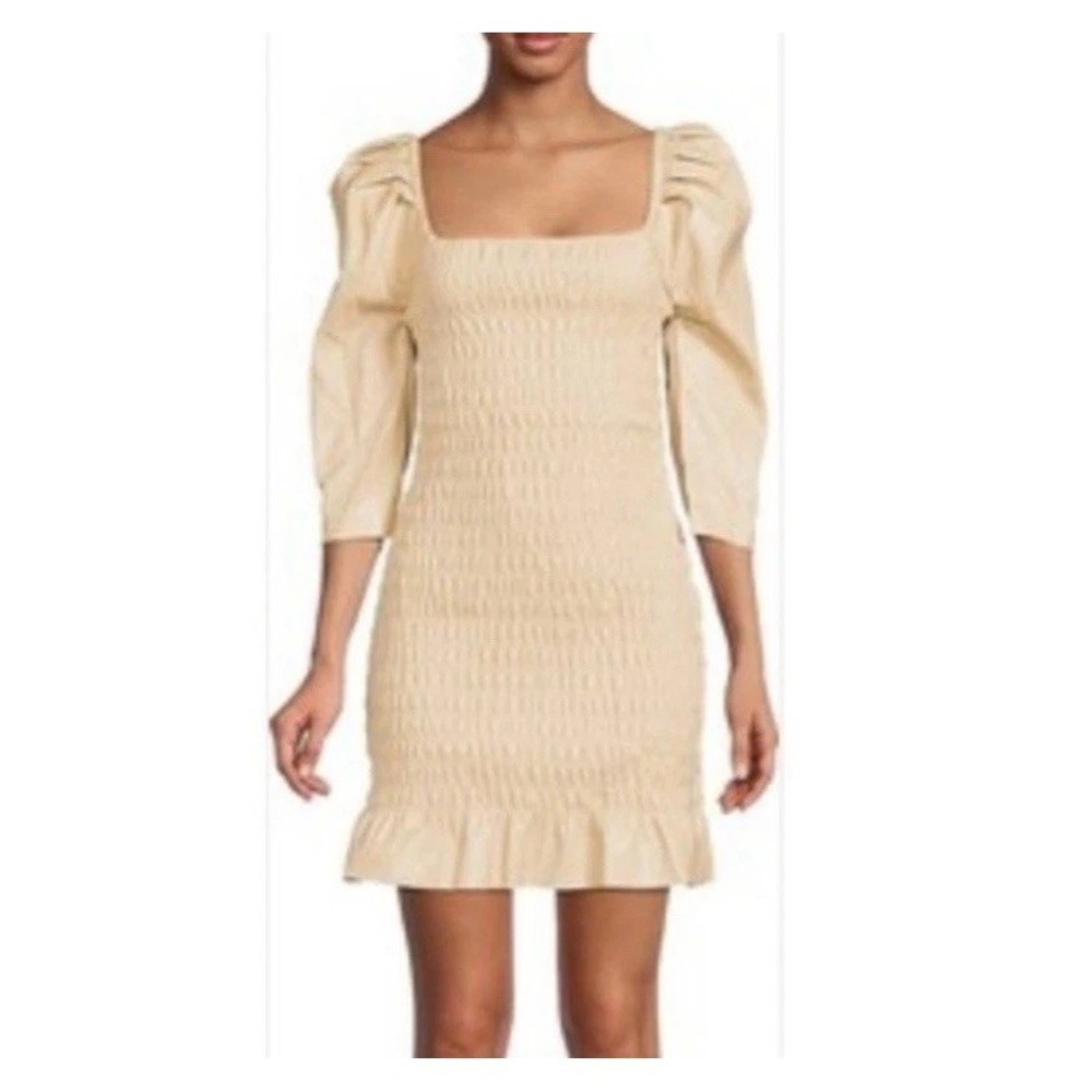 7 for All Mankind Women's Size XS Faux Leather Dress Mini Dress Tan Beige Club